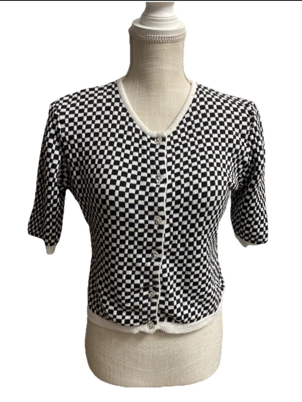 Vintage 90s United Colors Of Benetton Italy Checkered Cardigan Sweater Women 48